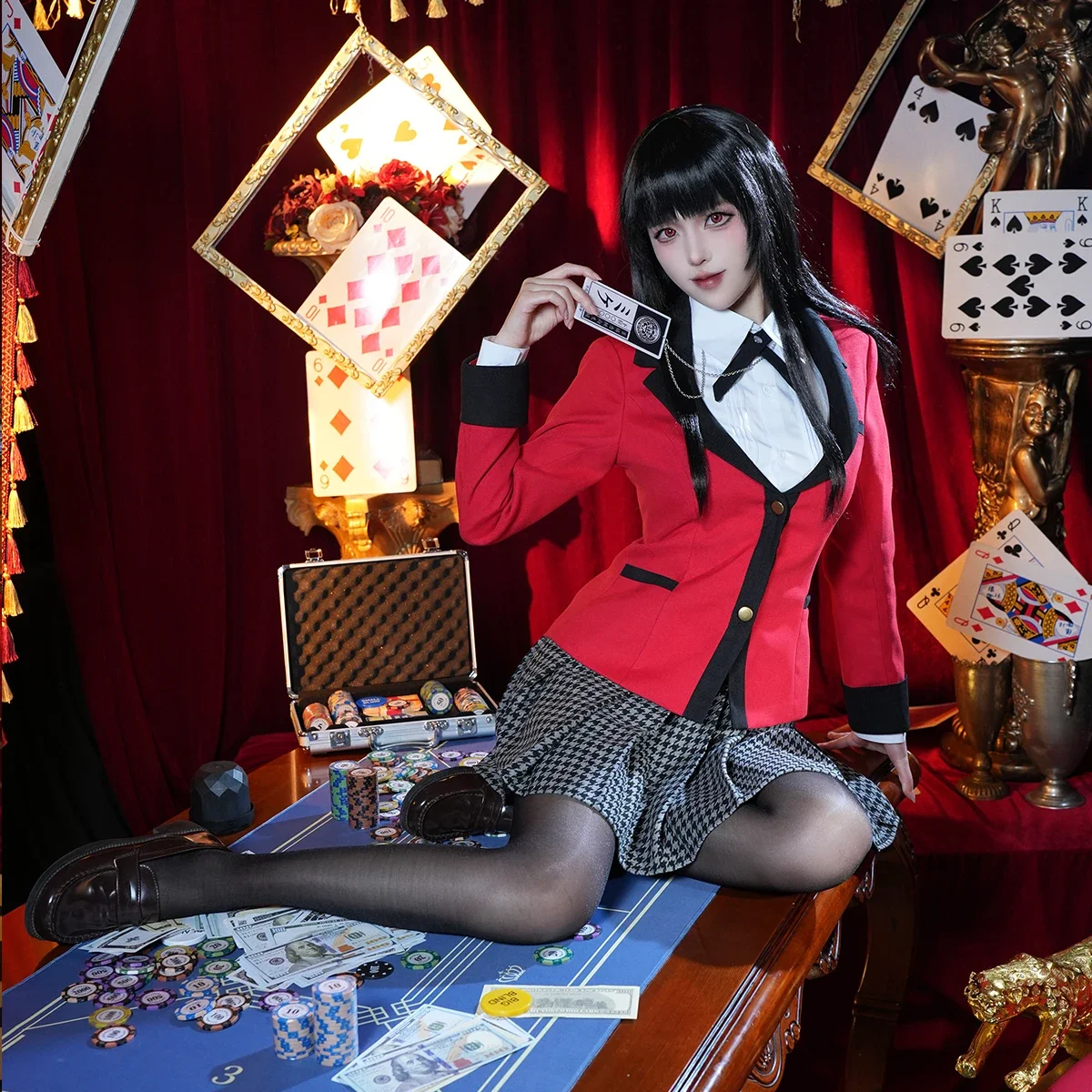 تأثيري Kakegurui-القهري مقامر أنيمي جابامي يوميكو تأثيري حلي شعر مستعار دعوى زي مدرسي قلادة هالوين عيد الميلاد
