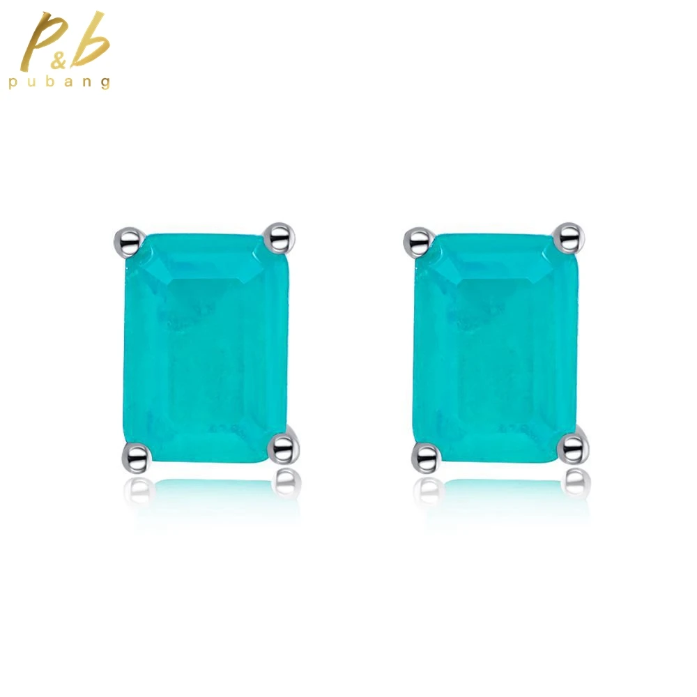 

PuBang Drop Shipping Fine Jewelry 100% 925 Sterling Silver Blue/Green Created Moissanite Stud Earrings for Women Engagement Gift