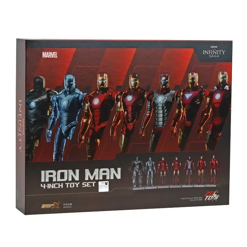 Marvel Iron Man Mk1-Mk7 10th Anniversary 4-Inch Series Base Version Gnaku Suit Figure Model Ornaments Collect Birthday Gift