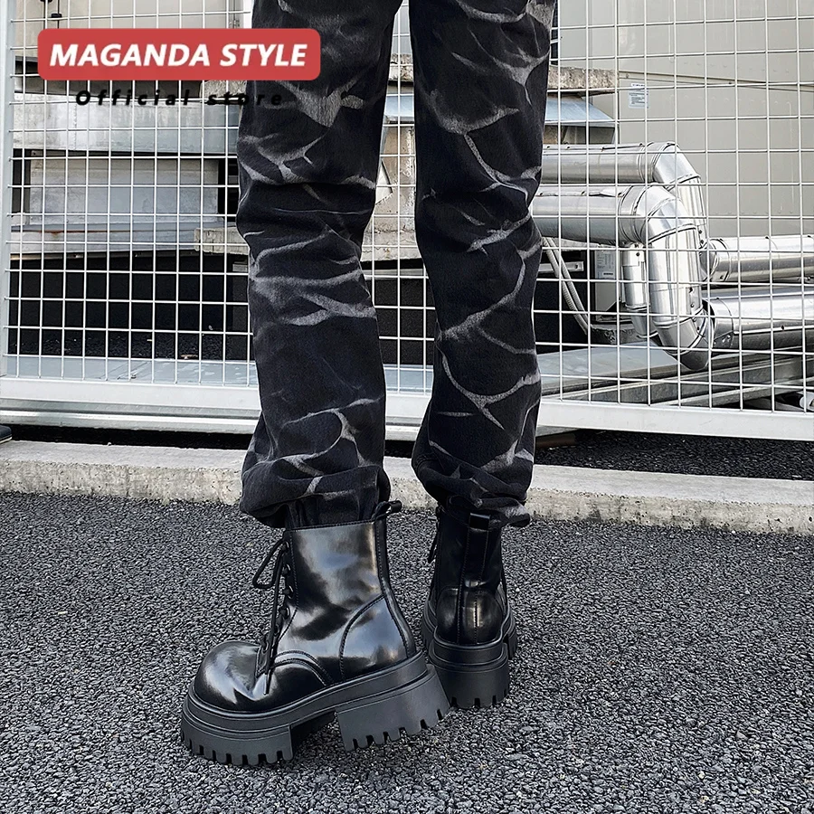 Height increased by 7CM short leather boots for men's midsole