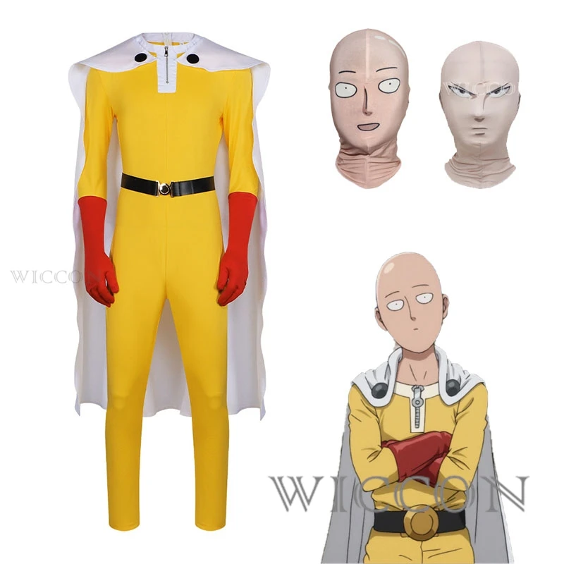 

ONE PUNCH-MAN Сайтама Косплей Костюм Накидка Маска Аниме Одежда Master Caped Baldy Outfit Желтая Комбинезон Маска Wanpanman Хэллоуин