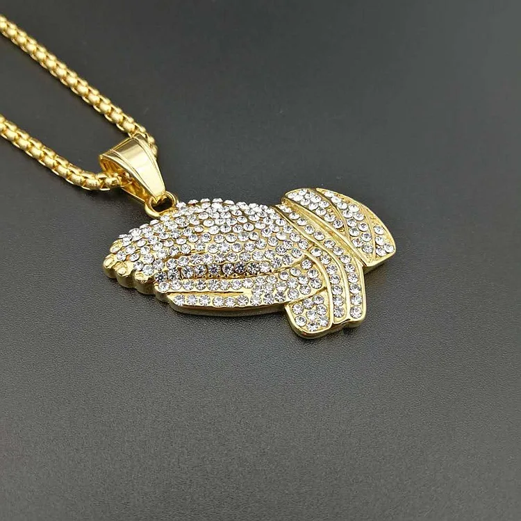 hip hop 316L Stainless Steel Men Gold color prayer hand pendant necklace full zircon with 60cm cuban link chain women jewelry