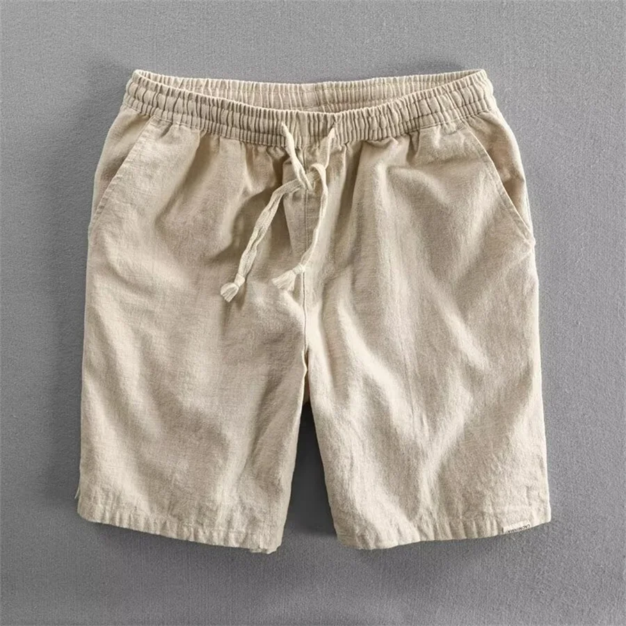 Casual Linen Shorts for Men Striped Beach Shorts Men's Comfortable Simple Vacation Leiture Half Pants Summer Black Short Pants
