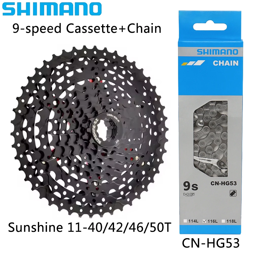 SHIMANO CN-HG53 9 Speed MTB Bike Chain Sunshine 11-40/42/46/50T Black Cassette Sprocket Original Bicycle Parts