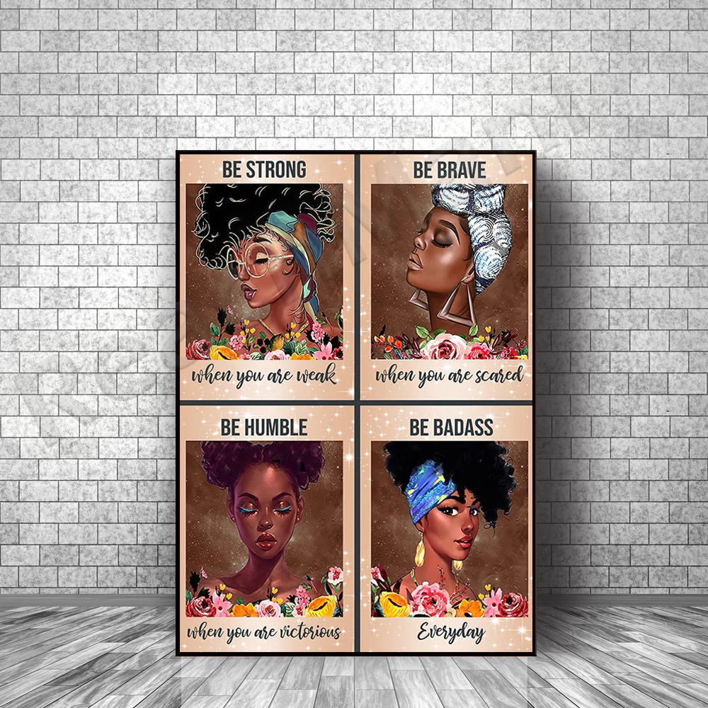 

Black Girls Art Canvas, Be Strong and Brave Modest Is Badass Poster, African American Girls Poster, BLM Black Girls Wall Decor