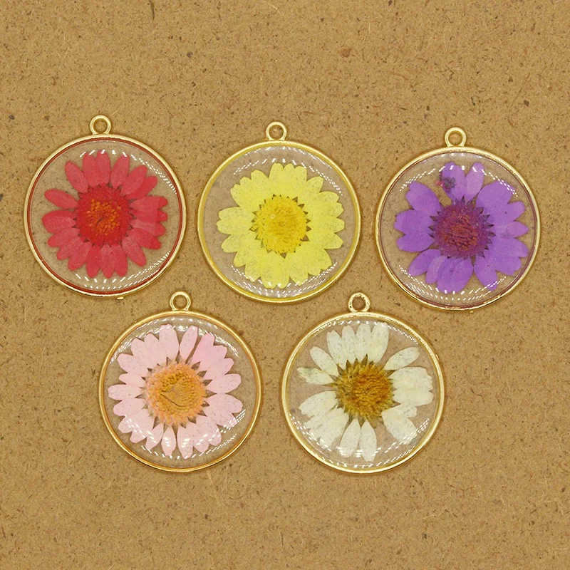 卸売-30-ピース-ロットカラー自然デイジーコアジオメトリラウンド形状合金フローティングロケットビーズ-diy-ジュエリー衣類ヘアアクセサリー