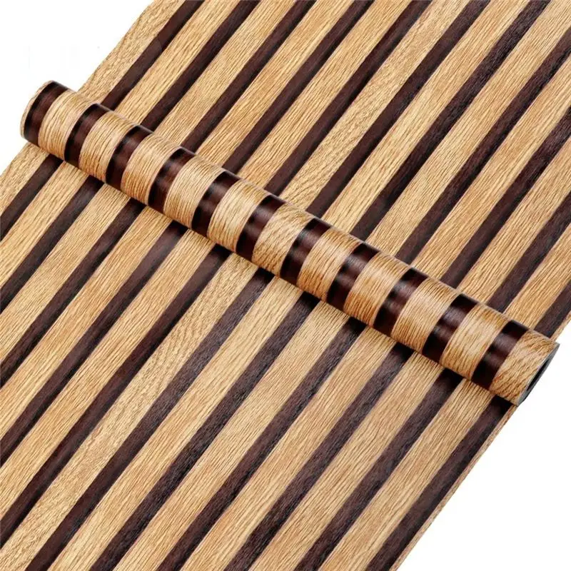 A76I-Wood Striped Wallpaper Background Wall Desk Cabinet Renovation Sticker Self-Pasting Wallpaper