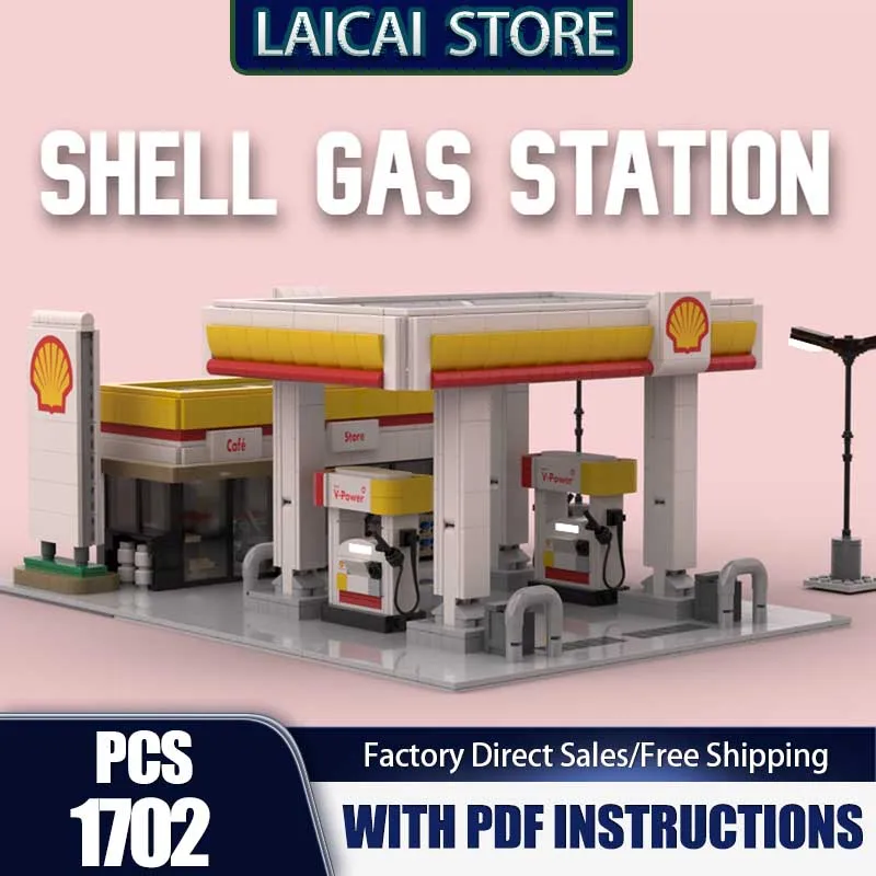 

City Street View Moc Building Blocks Modular Gas Station Moc Model Technology Bricks Assembly Holiday Construstion Gifts Set Toy