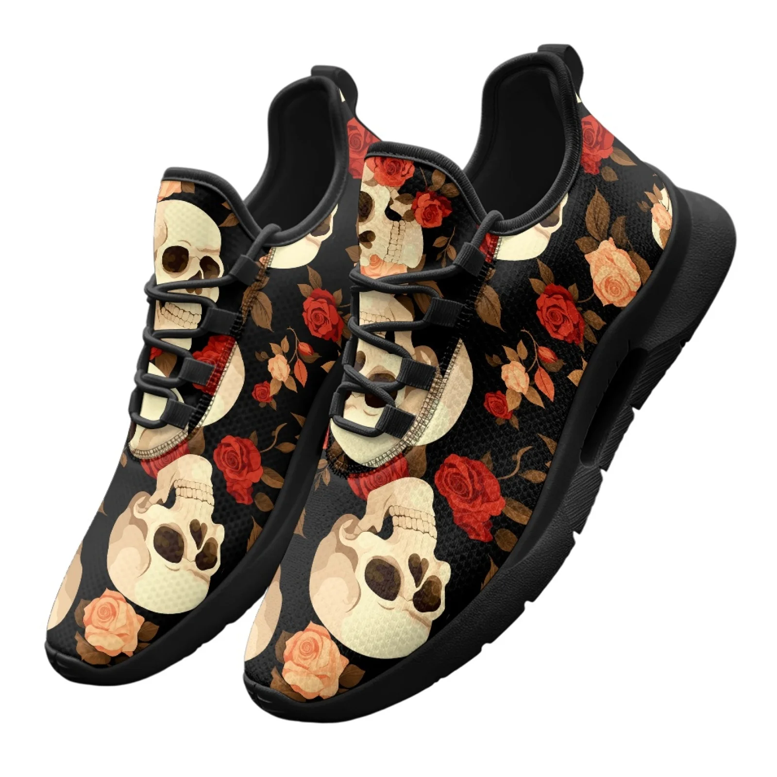 PENSTROLL Rose Skulls Formal Mens Running Shoes for Male Work Mesh & EVA Low-Top Lace-Up Shoes Lace-Up Men's Shoes