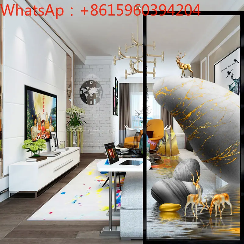 Modern stainless steel living room screen partition wall shields bedroom entrance entrance frosted glass light luxury