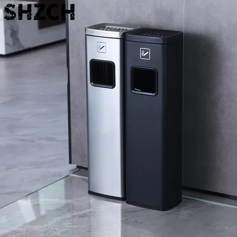 ‌Stainless Steel Cigarette Receptacle with Ashtray - Heavy Duty Floor Standing Ashtray for Hotel Lobby Elevator Corridor