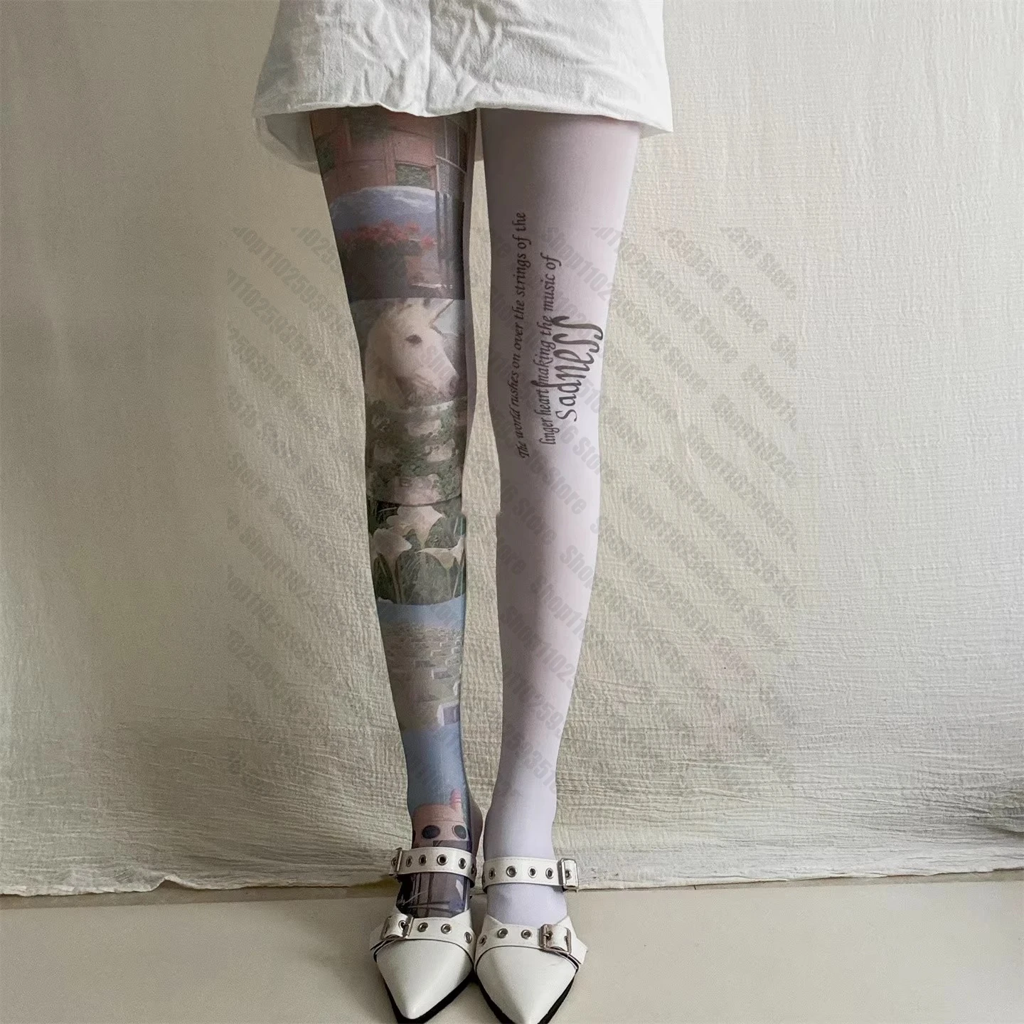 Y2k Collant Donna Fetish Sissy Gothic Lolita Sexy Shoopy Punk Collant con motivo Bodystocking Calze da donna Emo Collant