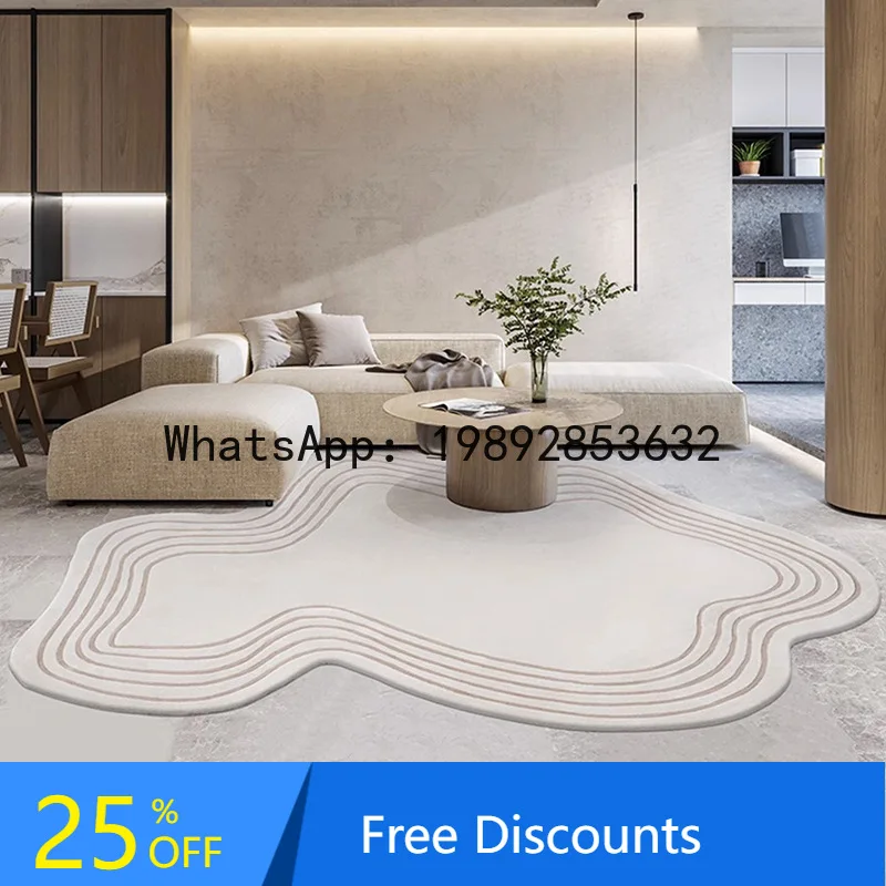 

Handmade Thickened Plain Irregular Carpet for Living Room, Light Luxury Bedroom, Cream Style Irregular Bedside Rug