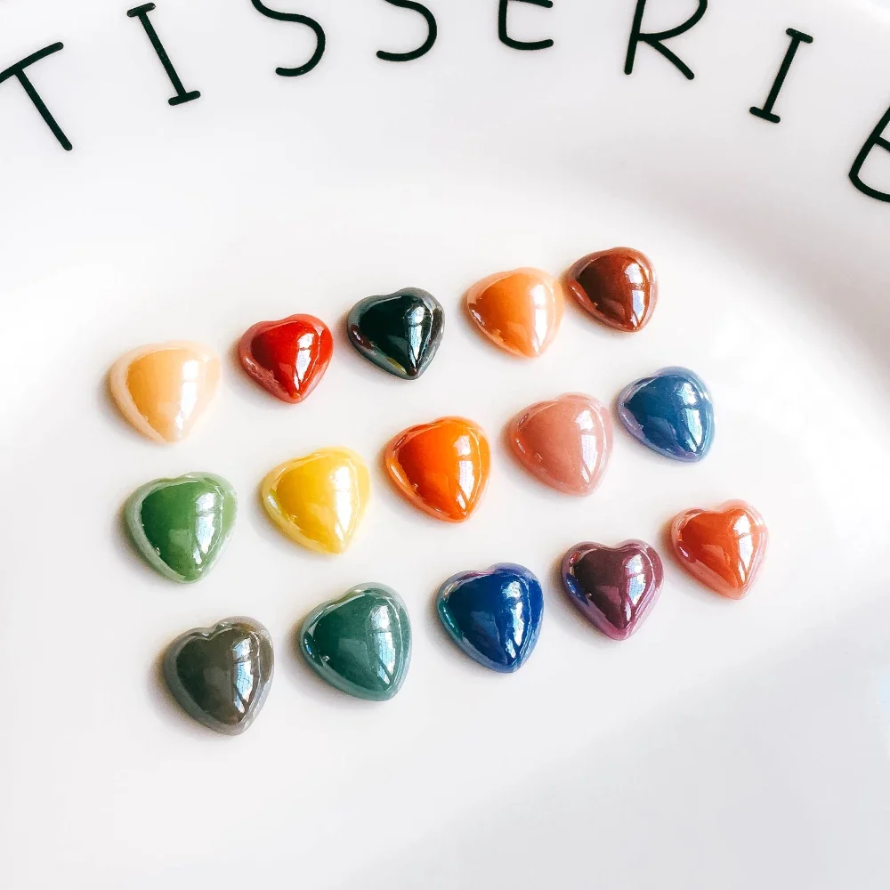 Mixed Colors Ceramics Porcelain Heart Glass Cabochons 6mm 10mm Cameo Flat Back Cabochon Supplies for DIY Jewelry Finding