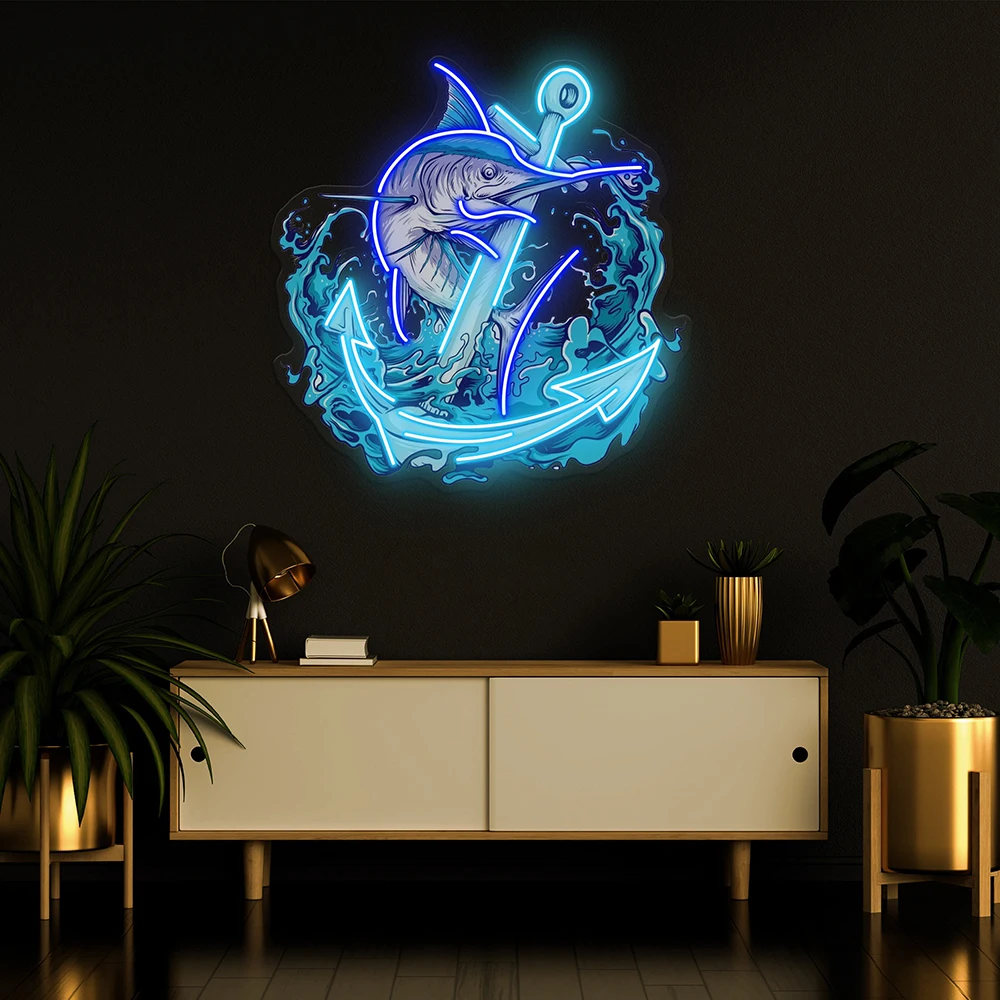 

Marlin Fish with Anchor Neon Light Bar Pub Wall Decor LED Neon Signs Living Room Home Wall Decor Neon Sign Fishing Lover Gifts