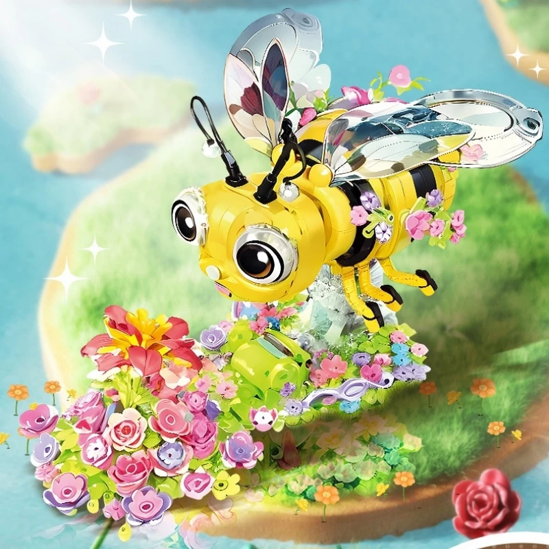 Creative Series Bee Flower Sea Mini Building Block Animal World Insect Life Set Kid Assembly Toy Birthday Gift for Boys and Girl
