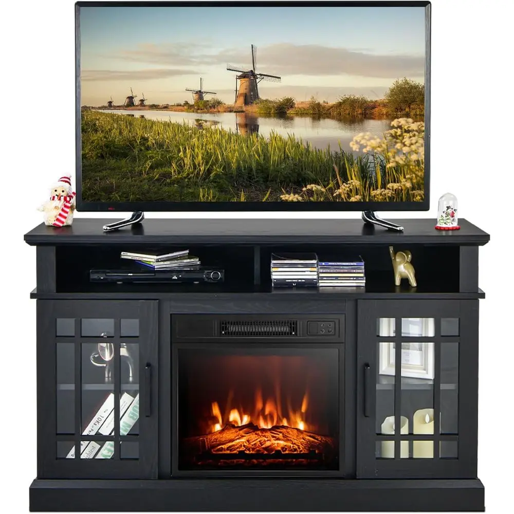 

55 TV Electric Fireplace Stand with 18 Insert, Remote, Overheat Protection, 48 Media Center, Black