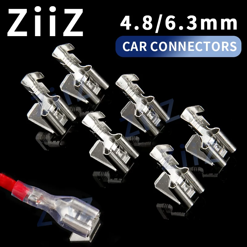 100/200 szt. 4,8 mm 6,3 mm Zabezpieczenie przed odwijaniem Przewodu Samozaciskowe Złącze Sprężynowe Zaciskane na Zimno Blok Terminowy Przewodowy Mosiężny Złączka DJ6212-6.3 ZiiZ