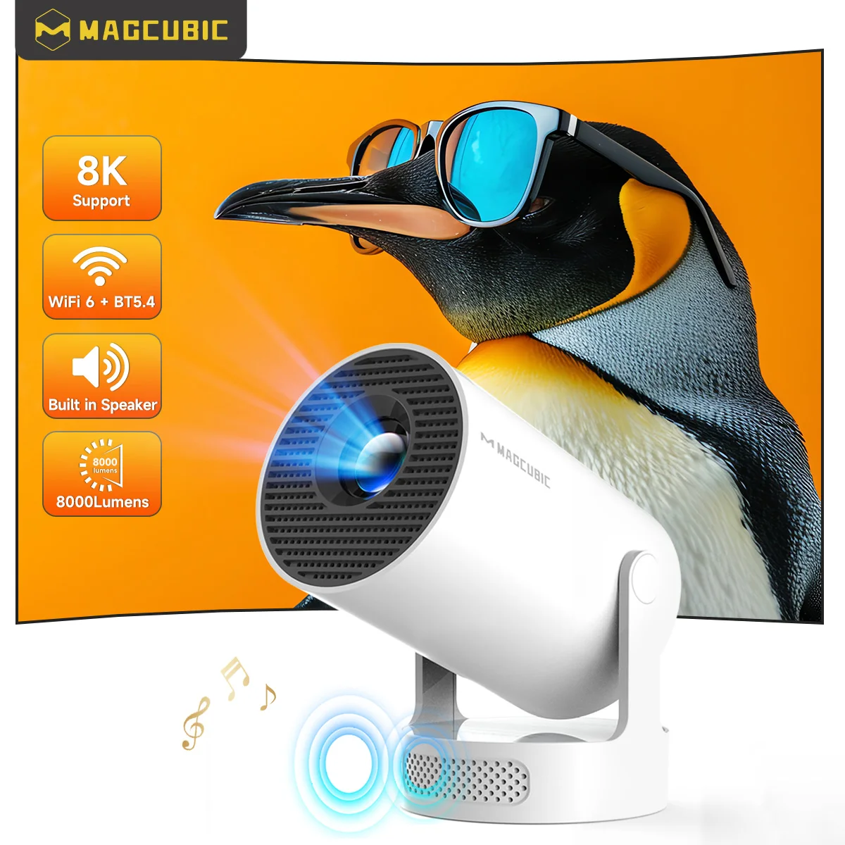 Magcubic Projector Android 14 8K 1280*720P HY300 Pro + Dual Wifi 290ANSI 180°flexible BT5.0 Cinema Outdoor Portable Projector
