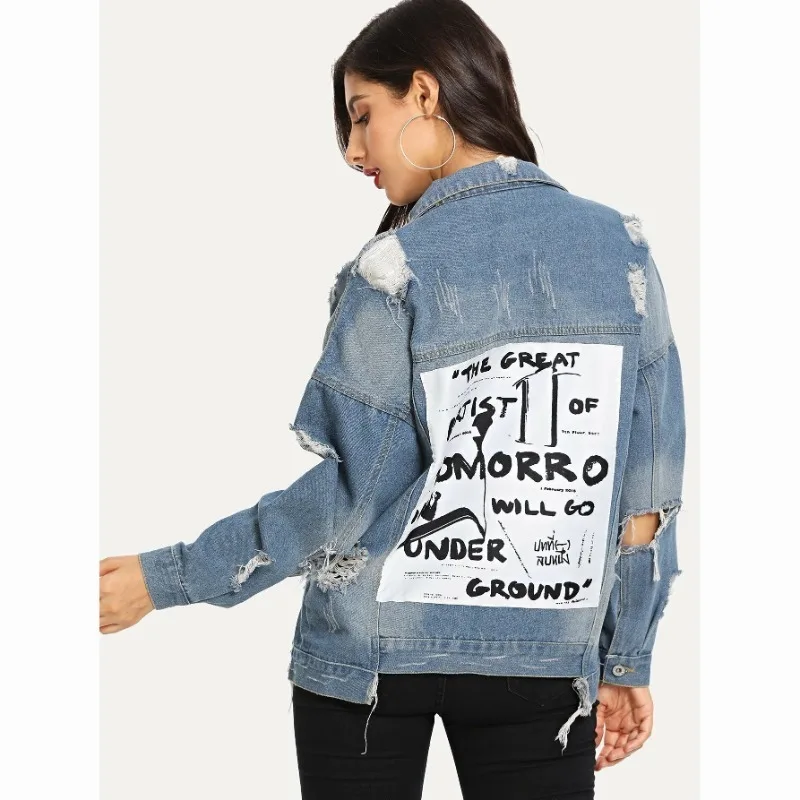 Vintage Distressed Denim Jacket Women Men Ripped Casual  Chic Cotton Coat Hip Hop Trucker Jacket for eBay Amazon Wish