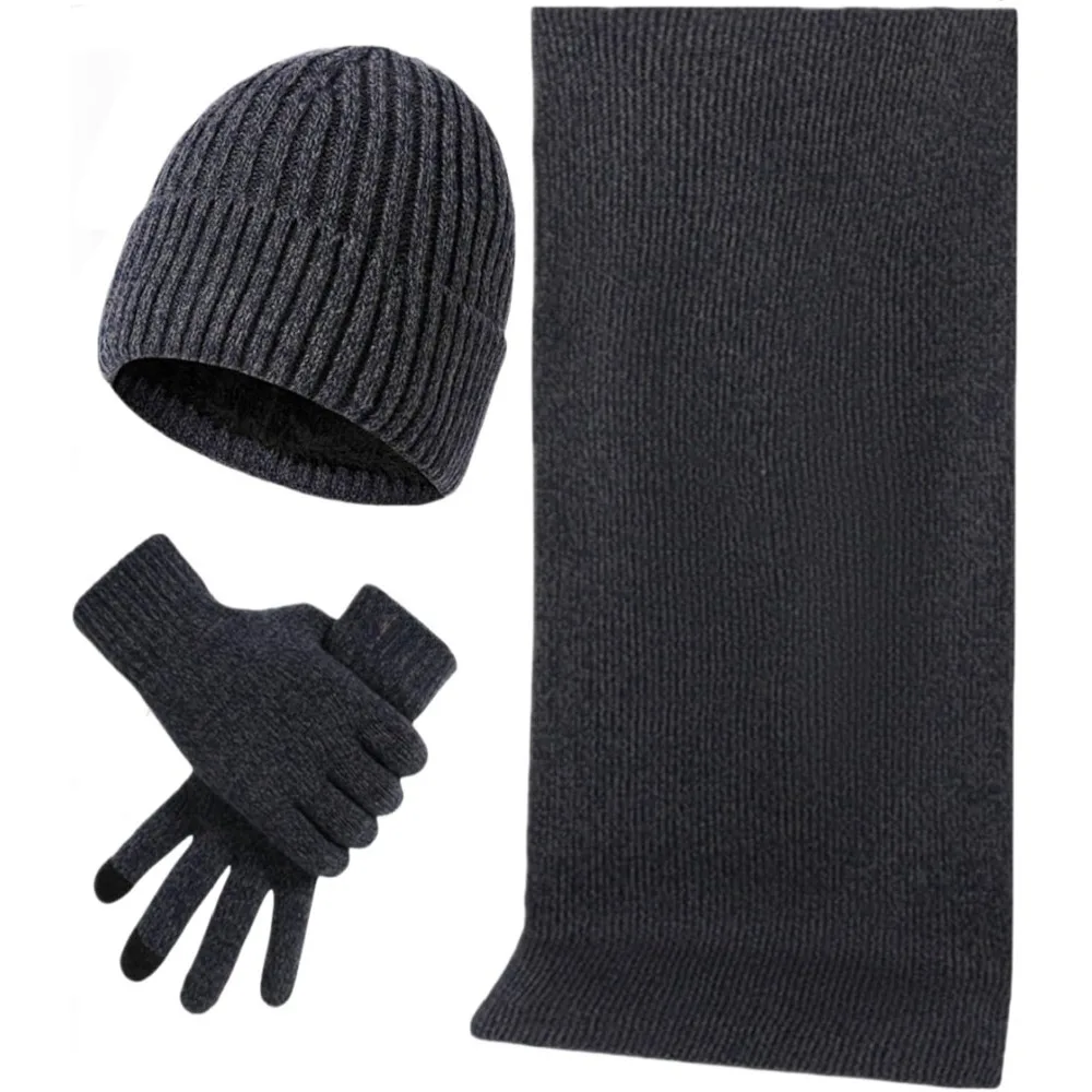 رجل الشتاء قبعة وشاح قفاز مجموعة للرجال 3 قطعة لمس مكافحة زلة قفازات متماسكة بسط قبعات صغيرة ومجموعة الأوشحة الطويلة #1