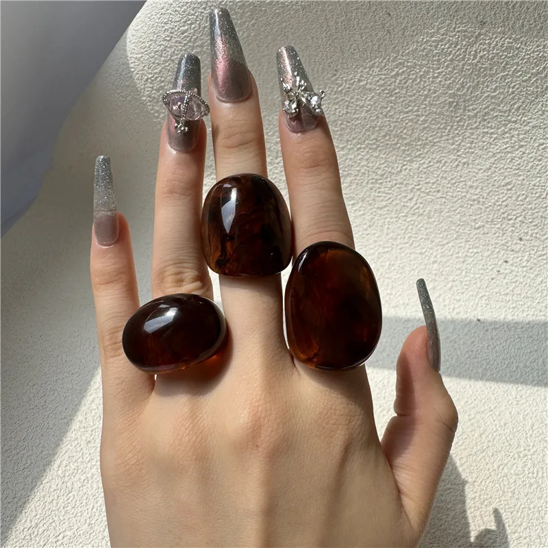 Coffee Transparent Acrylic Rings Set For Women Fashion Geometric Resin Finger Rings Female Party Jewelry Knuckle Joint Ring