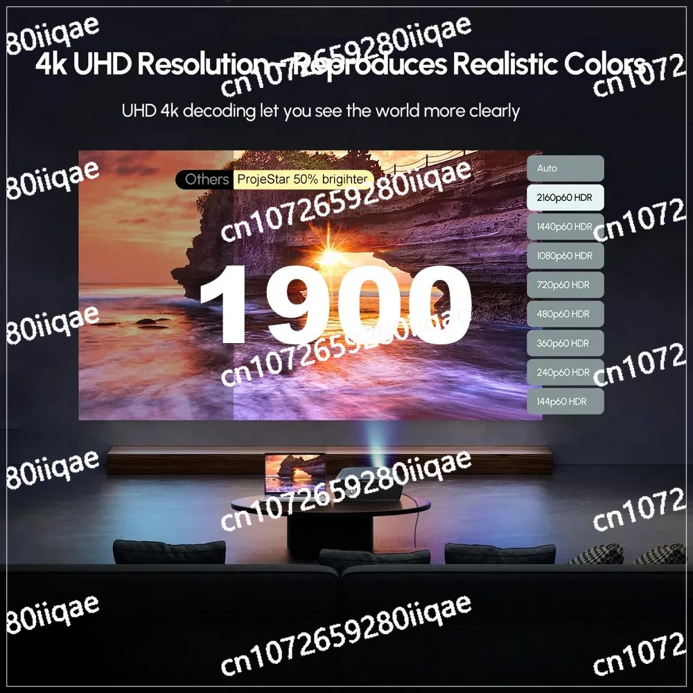 

Домашний проектор AutoFocus WiFi6 4k Android 14 для фильмов, сертифицированный Netflix 1900 ANSI люмен, 1080P, родной
