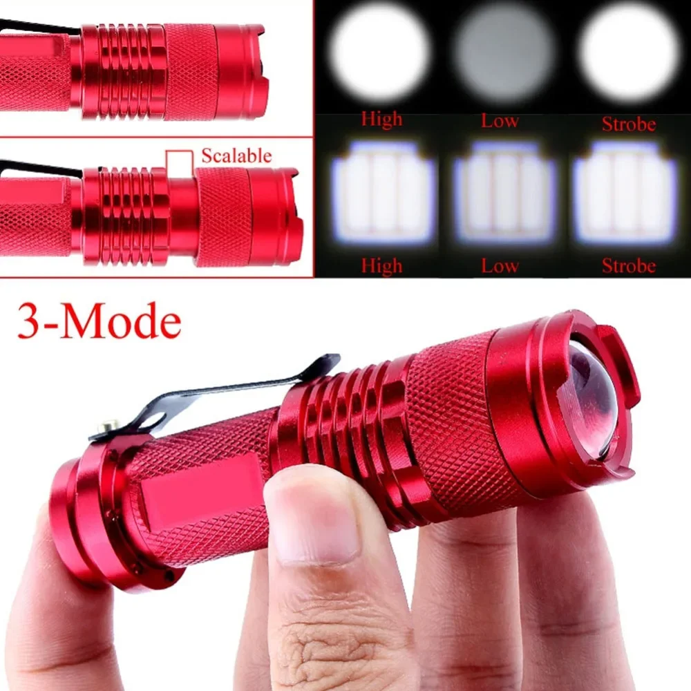 enjoydeal 2000LM Mini Flashlight LED Flashlight Torch Light Lamp Portable Penlight 3 Modes Adjustable Focus Zoomable Penlight