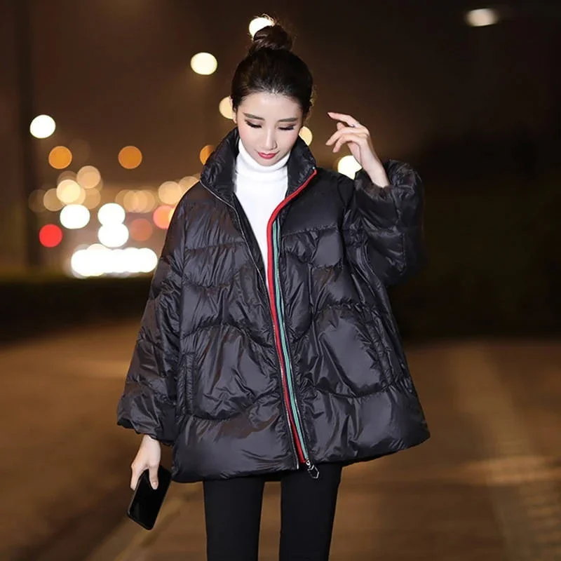 Autumn and Winter Leisure Women's 2021 Down Cotton Padded Jacket Warmth Padded Bat Sleeves Stand-up Collar Loose Jacket Women