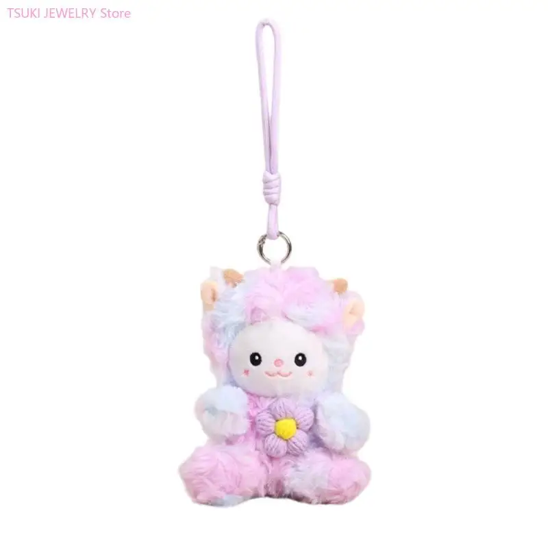 62KE Little Sheep Plush Keychain Soft Cartoon Animal Stuffed Doll Charm Holder Accessory For Daily Use