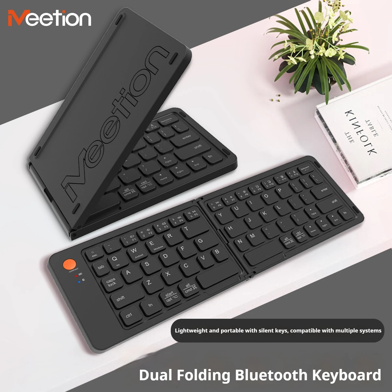 

Unsharkable&Meetion BTK001 Ultra Thin Wireless Keyboard Bifold Bluetooth Keyboard TypeC for Computer Phone Mute Mini Keyboard