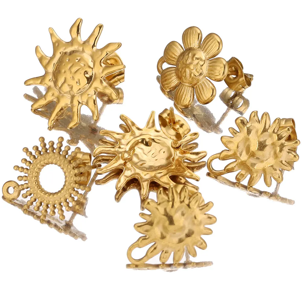 6pcs/lot Stainless Steel Gold Sun Flower Sunlight Earrings Hooks Posts Earrings Back for DIY Jewelry Making Supplies Wholesale