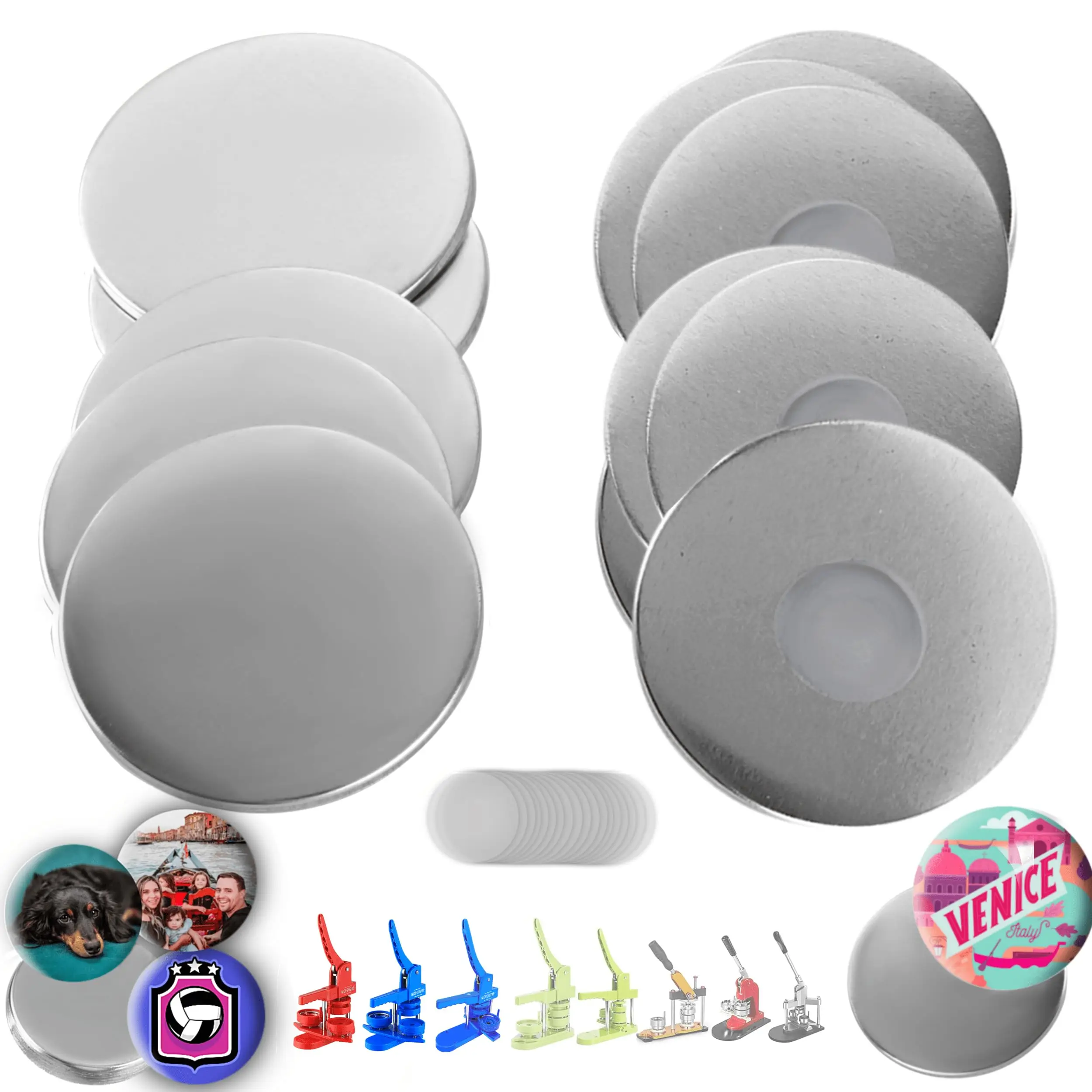 100 Sets of Round Fridge Magnet Button Parts 25mm/32mm/37mm/44mm/58mm/75mm Refrigerator Magnet Supplies for Magnet Badge Machine