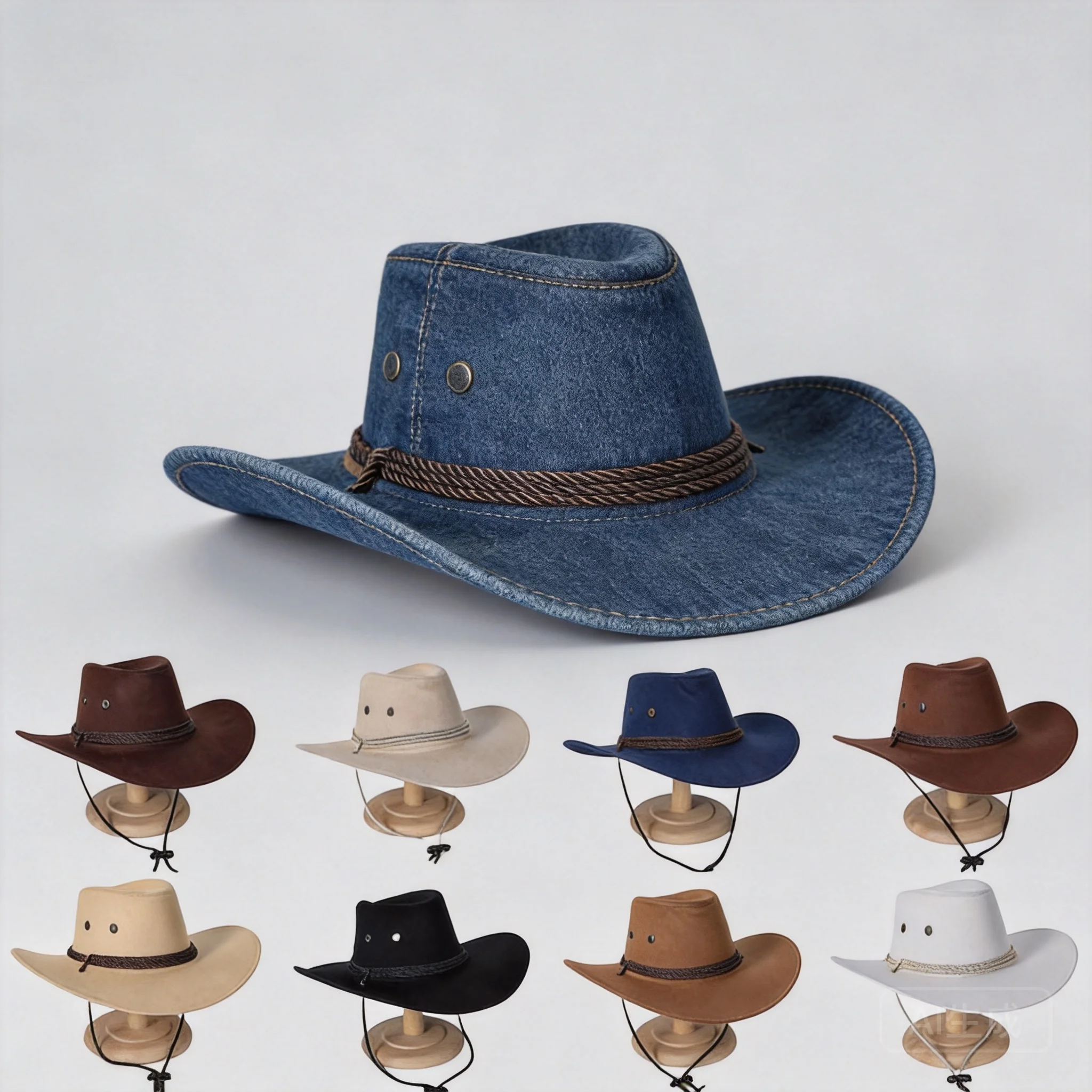 100 Percent Cotton Unisex Western Cowboy Hat Ethnic Style Wide Brim Sunproof Outdoor Travel Hat With Three Braided Rope Jazz Kni