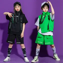 Kid Hip Hop Clothing Grahphic Tee Oversized T Shirt Sleeveless Jacket Green Summer Shorts for Girl Boy Dance Costume Clothes