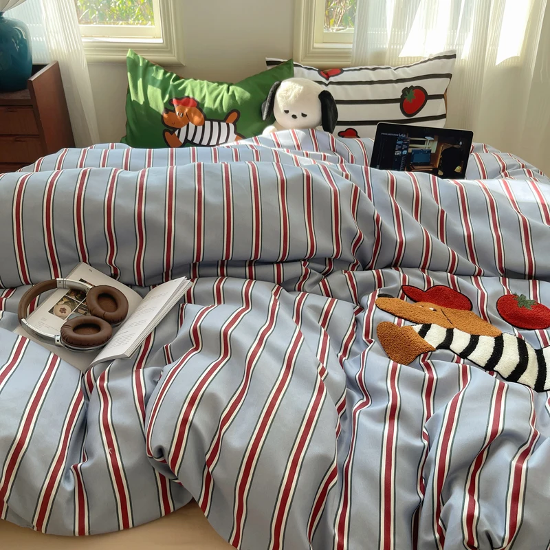 Imagem -06 - Conjunto de Cama de Cão de Corrida Bordado para Meninas Capa de Edredão Macia Roupa de Cama Colcha Fronhas Lençóis Lisos Conjuntos de Consolador