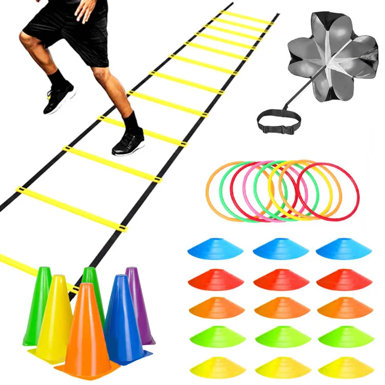 Agility Speed Ladder Nylon Straps Marking Discs Exerciser Resistance Drag Parachutes Sports Running Warm-Up Training Ladder Tool