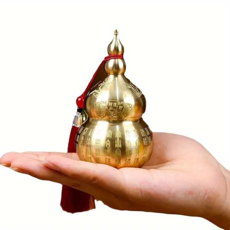 Gourd Ornament: Open-Top Chinese-Style Brass Feng Shui Gourd—Desktop Wealth-Bringing Carved Feng Shui Decorative Item