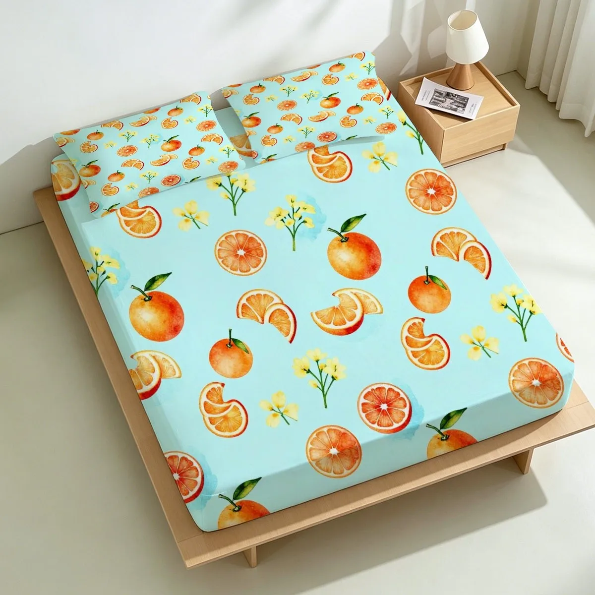 Autumn Celebration Themed 2D Digital Print Pumpkin, Fallen Leaves, Berries, and Mushrooms Bedding Set. Available in Various Sizes, Suitable as a Gift. Three-Piece Bedding Set (Includes 1 Fitted Sheet + 2 Pillowcases) with a Large Capacity Deep Bed Cover, Fitted Elastic Style, Protective Cover, Mattress Protector, Machine Washable Design, Holiday Decoration, Various Sizes, Breathable Protective Cover Plus Pillowcase