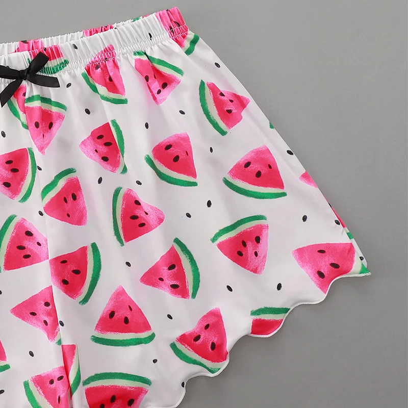 Women\'s Pajamas Set Watermelon Print Summer Suit Sexy Lingerie Pyjamas Set Round Neck Soft Breathable Tank Top Shorts Homewear