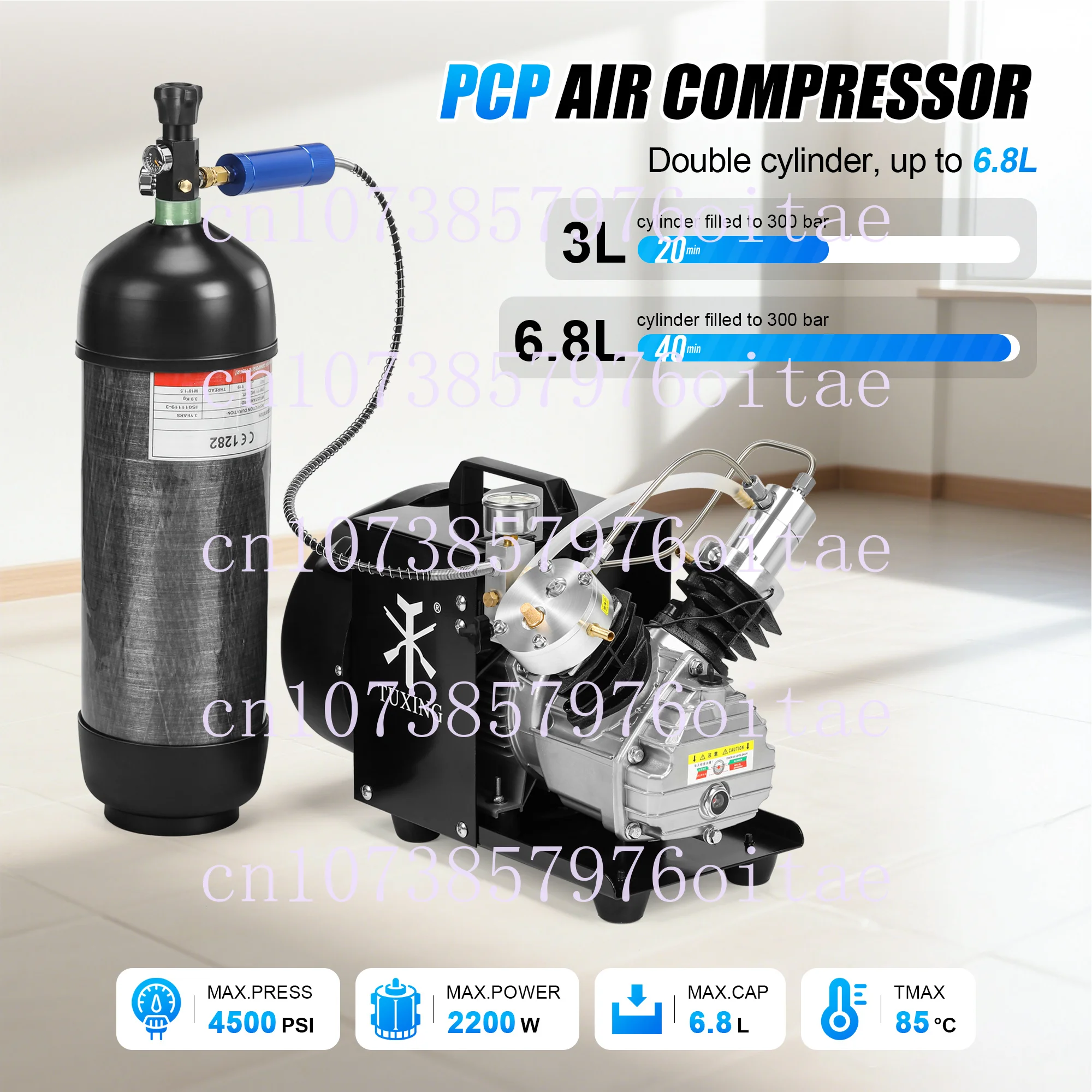 Wholesale 300Bar/4500Psi/30Mpa Double Cylinder Scuba Diving Mini Outdoor Hunting Portable PCP Paintball Air Compressor