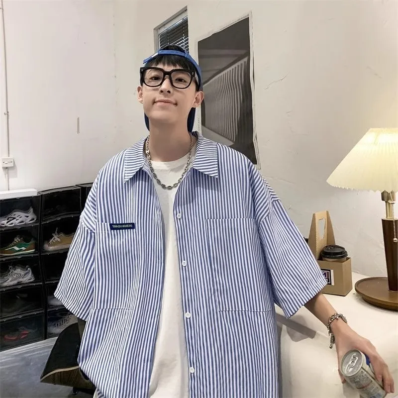 

plus Size 300 Pou Hong Kong Sle Striped ort Sve irt Men's Summer Thin Japanese Trend Outerwear Haome irt