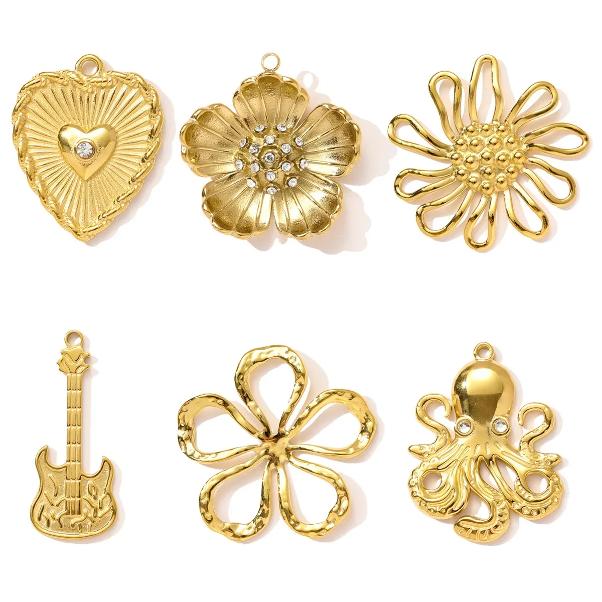 3 قطعة/الوحدة الفرنسية الرجعية Dasiy عباد الشمس قلادة قلادة الفولاذ المقاوم للصدأ الأخطبوط القلب DIY بها بنفسك سحر المرأة قبعة بيسبول مجوهرات #6