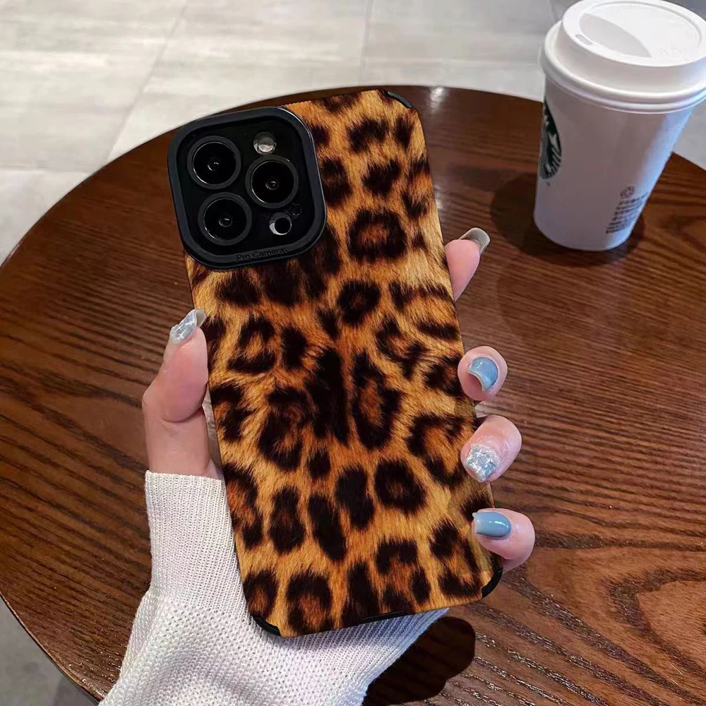 Bright Brown Leopard Silicone Leather Case For Samsung Galaxy A54 5G A52 A34 A51 A53 A23 A32 A31 A71 A72 A73 A14 A13 A12 S21 S22