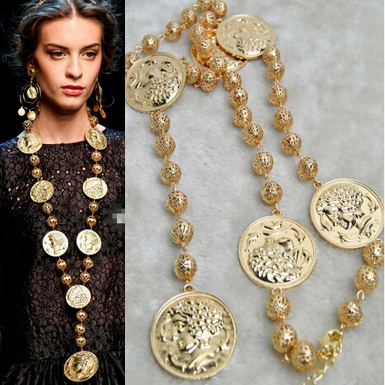 Trendy Baroque Style Metal Head Pendant  Necklace for Women Party Wedding Jewelry