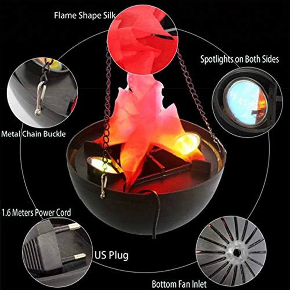 3D Fake-Fire Light, Hanging LED Flame Light, Artificial LED Silk Flame Stage Effect Light Realistic Campfire Lamp Prop