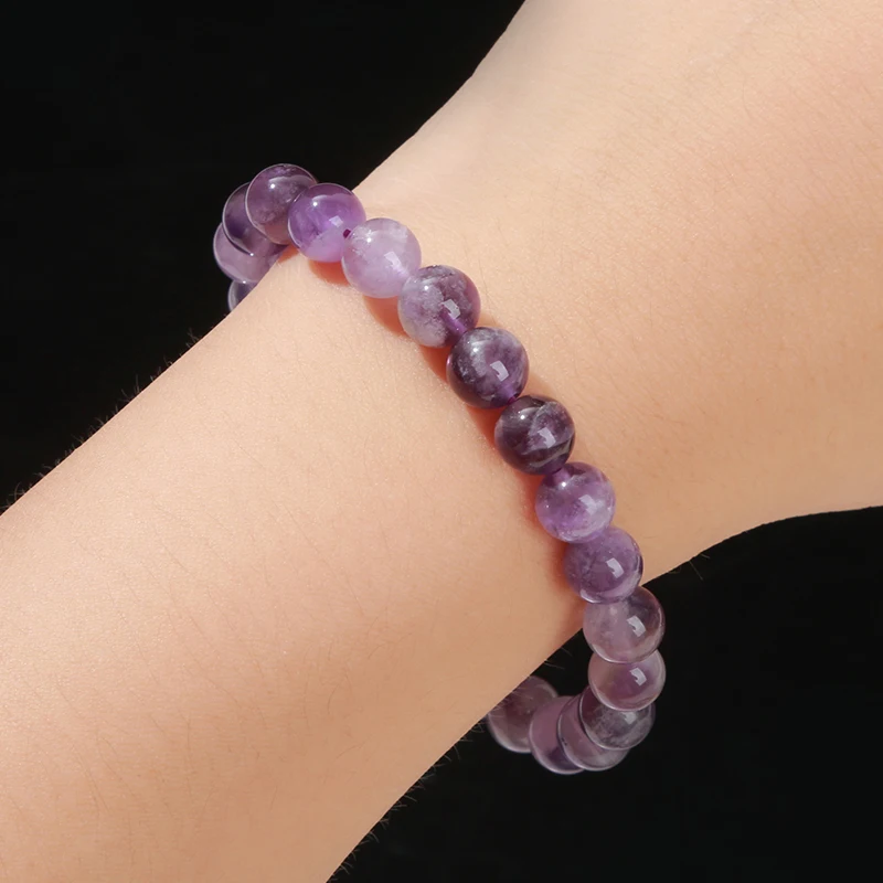 6 8 10mm Natural Dreamy Amethyst Bead Bracelet for Women Amethyst Quartz Energy Bead Spiritual Healing Elastic Bracelet Jewelry