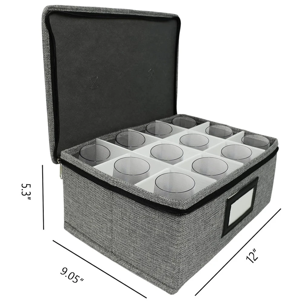 Oxford Fabric Whiskey Glass Storage Container with 12 Compartments and Secure Double Chain Closure for Transit