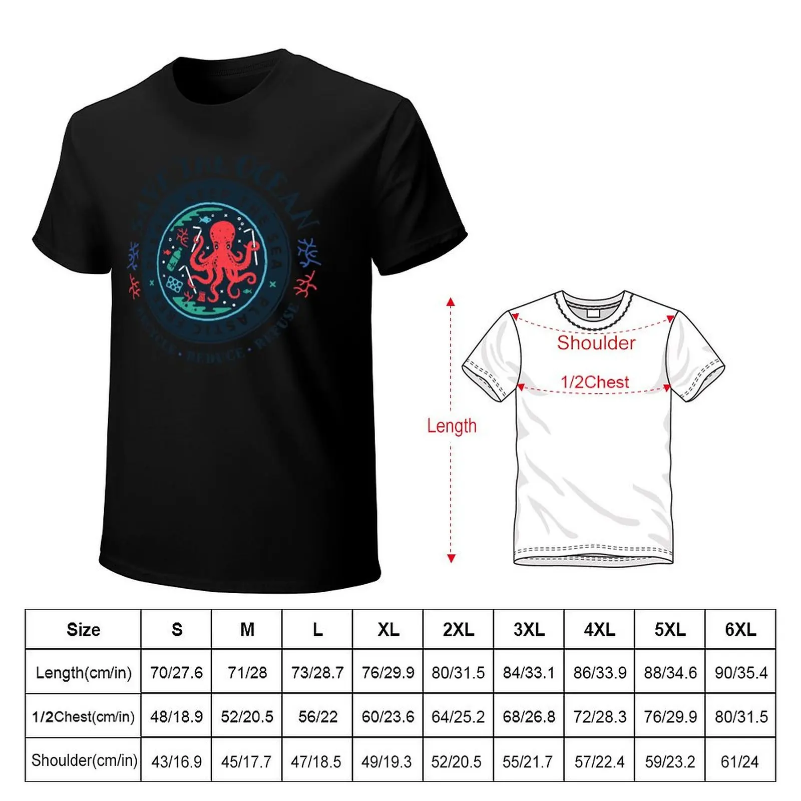 Save The Ocean - Please Keep the Sea Plastic Free - Octopus Scene T-Shirt Classic Basic Casual T-Shirt