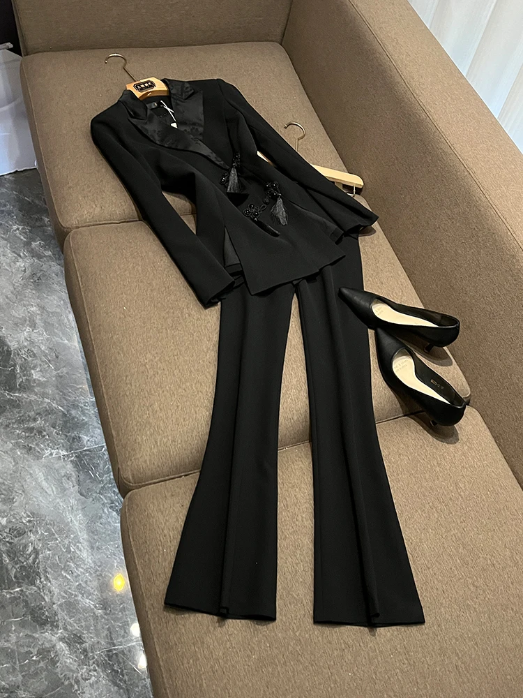 

New Chinese Sle Autumn Winter National Sle Suit Top Women's Host Profional Suit WY07 Button up irt Office Wear